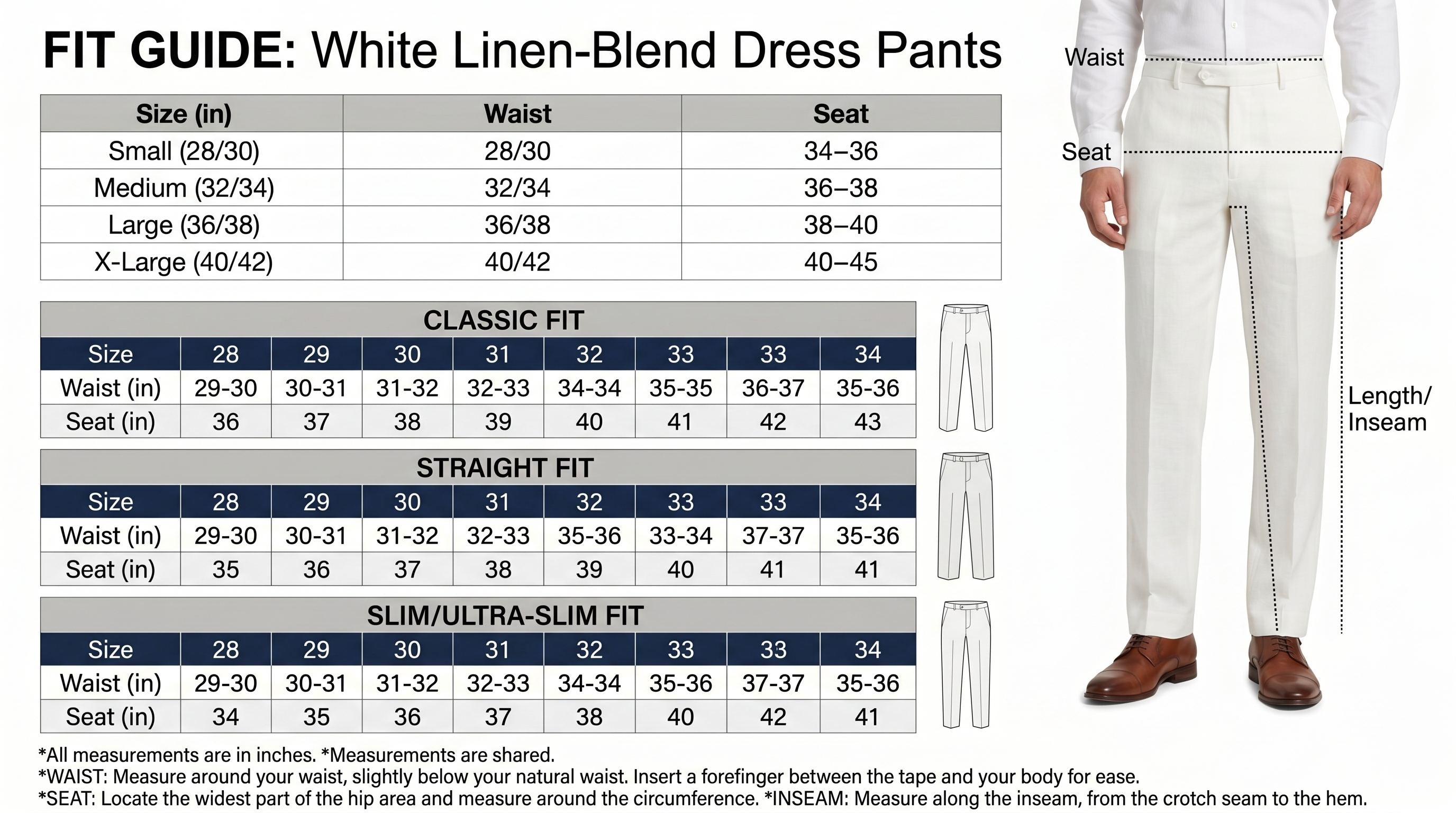 Guide des tailles — Pantalon Chino