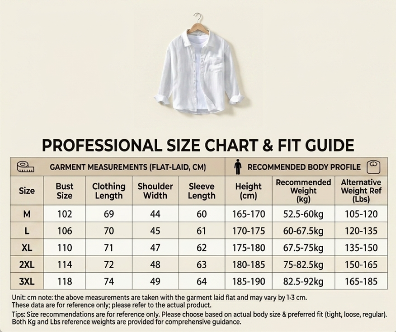 Guide des tailles — Chemise Lin