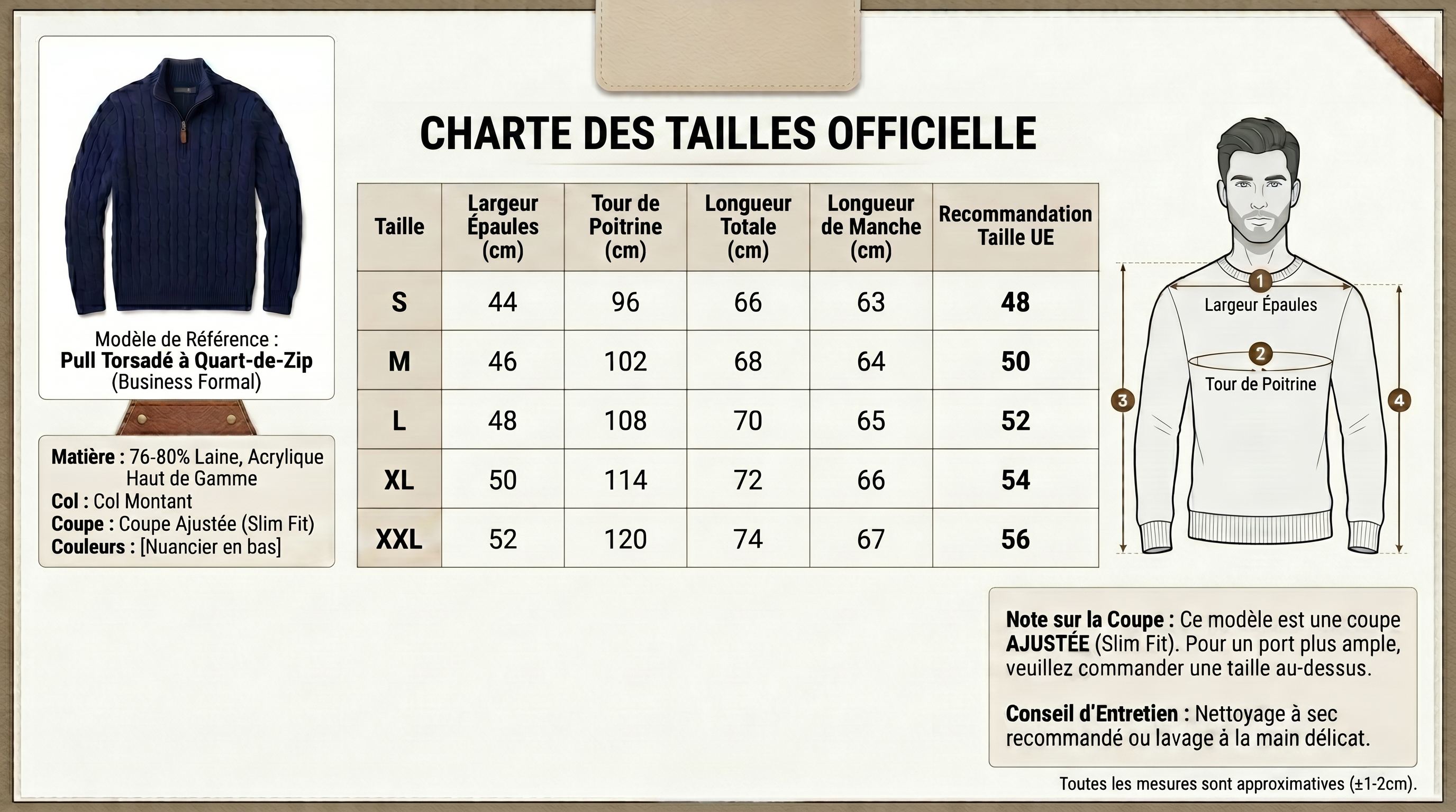 Guide des tailles pull